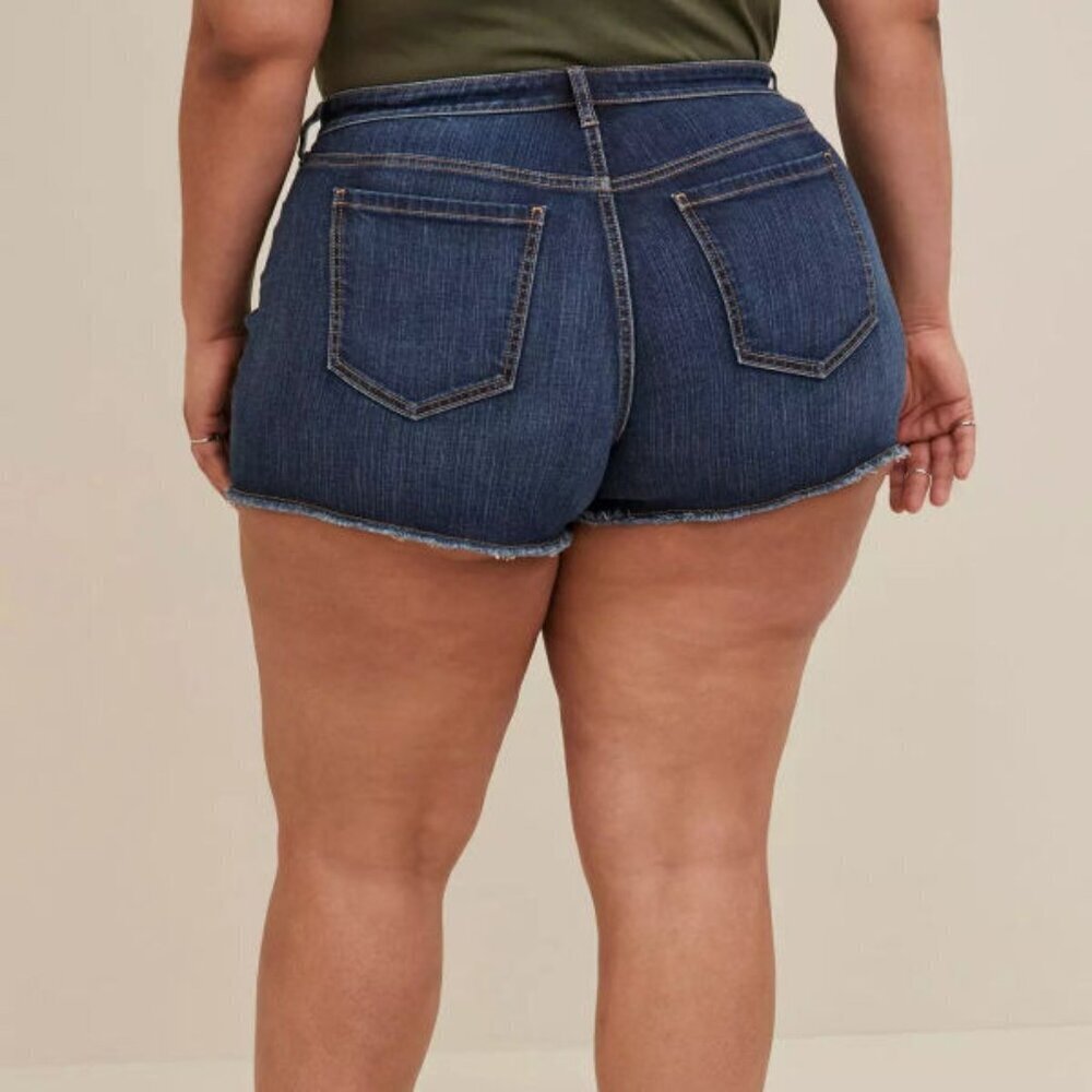 Torrid Micro Mini Jean Shorts Plus Size 30 High Rise Stretch Denim Cut Off Jorts - Picture 9 of 10